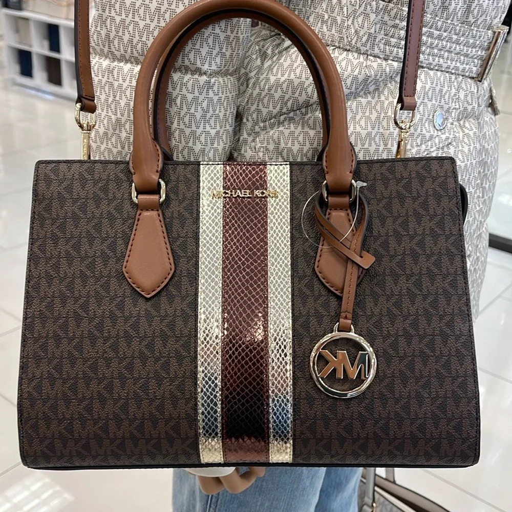 Michael Kors Sheila Medium Signature Logo and Metallic Satchel Crossbody CZ NWT
